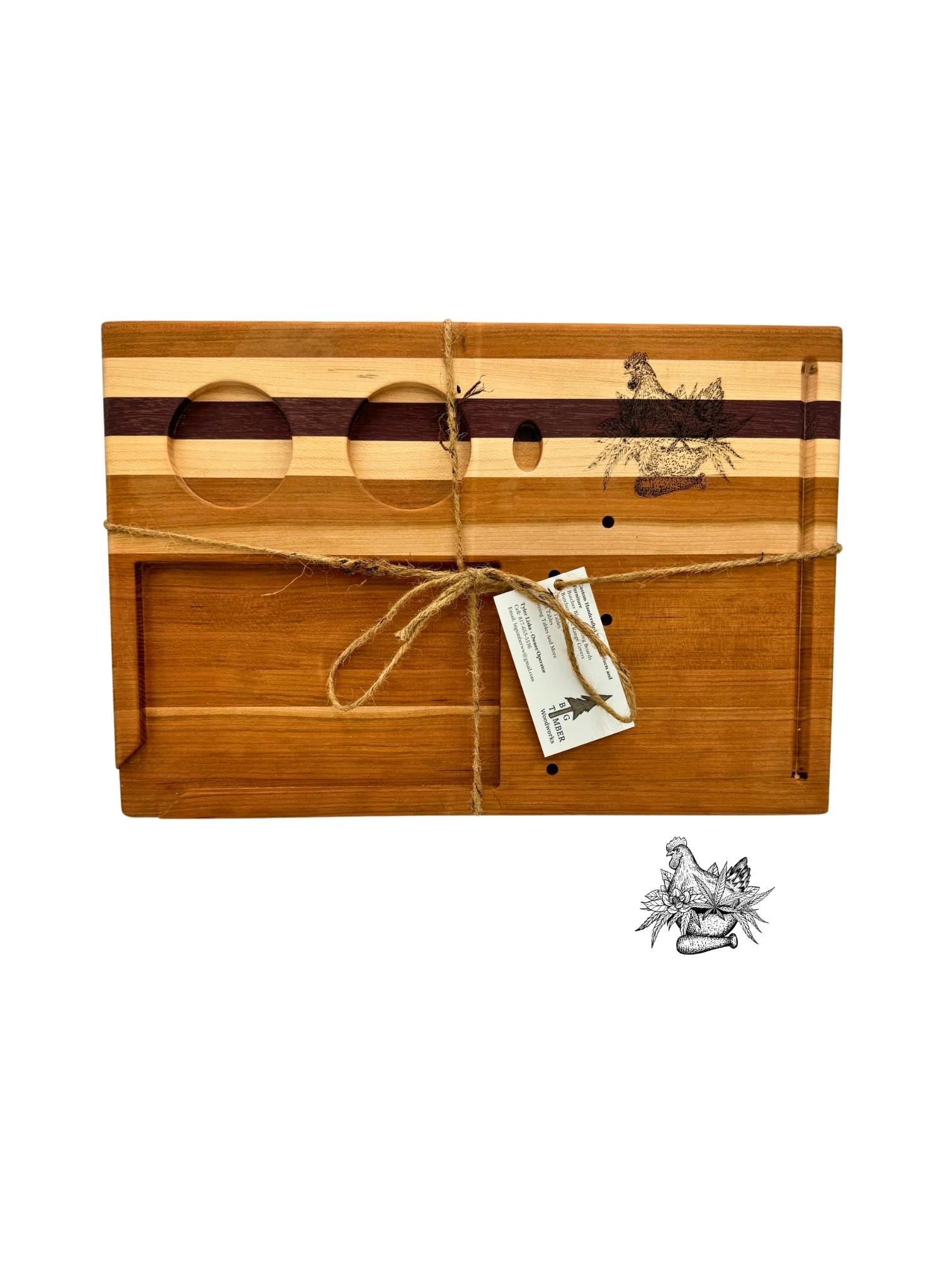 BIG TIMBER WOODWORKS - CUSTOM HARDWOOD ROLLING TRAY & CUTTING BOARD WITH MCA LOGO