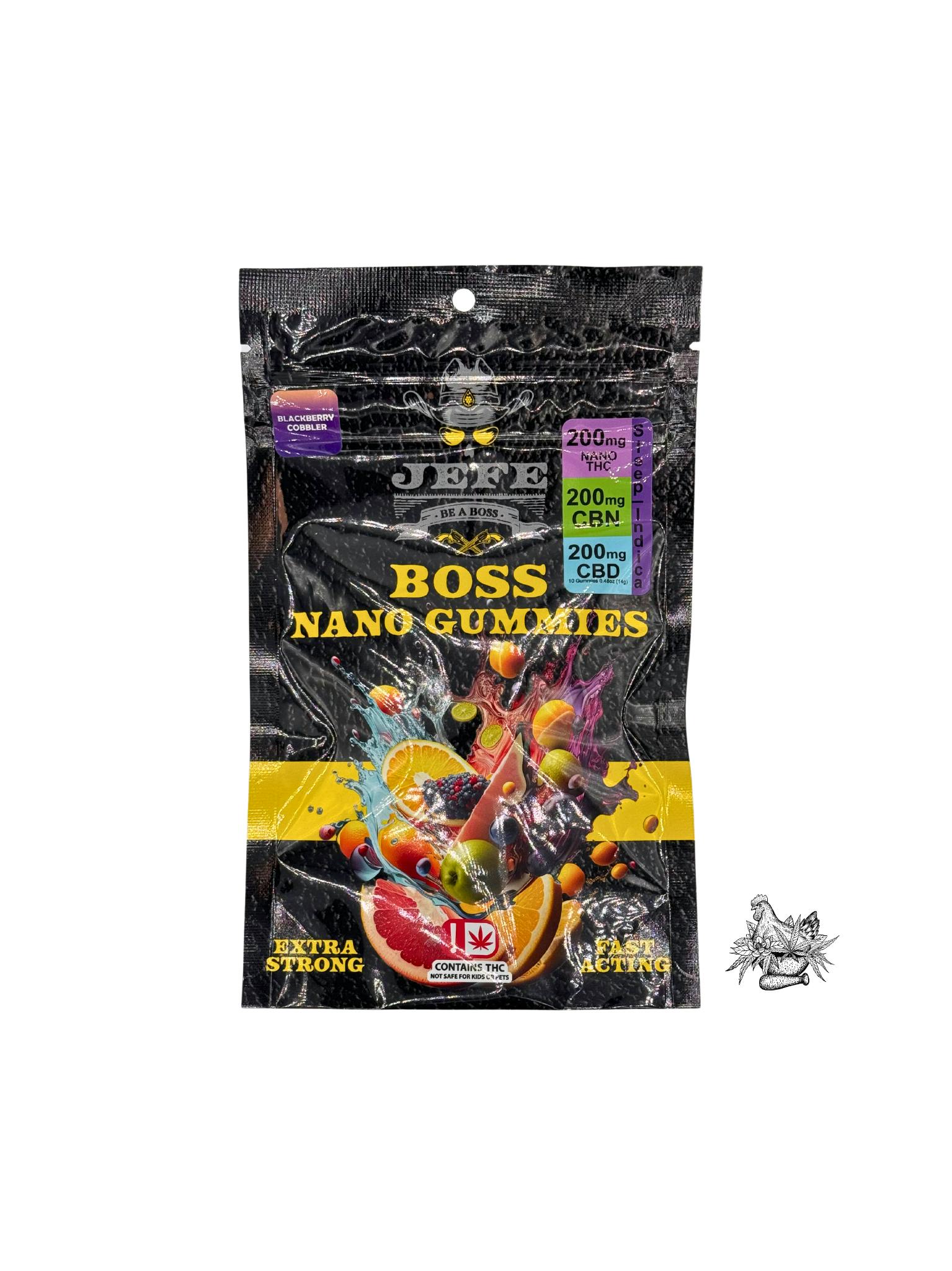 JEFE BOSS NANO GUMMY-1:1 THC:CBN:CBD-200MG-BLACKBERRY COBBLER
