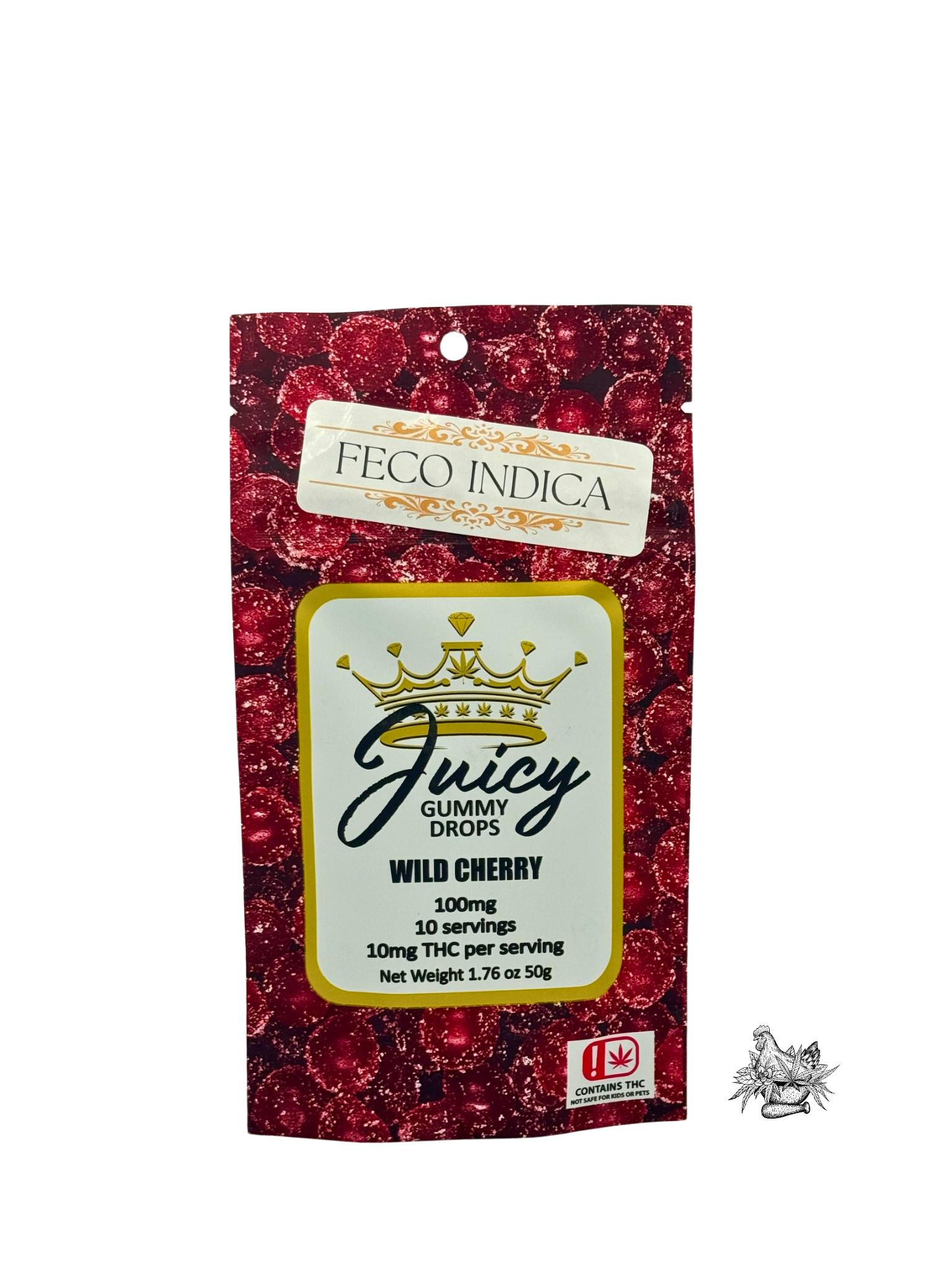 JUICY GUMMY DROPS-100MG FECO-WILD CHERRY-INDICA