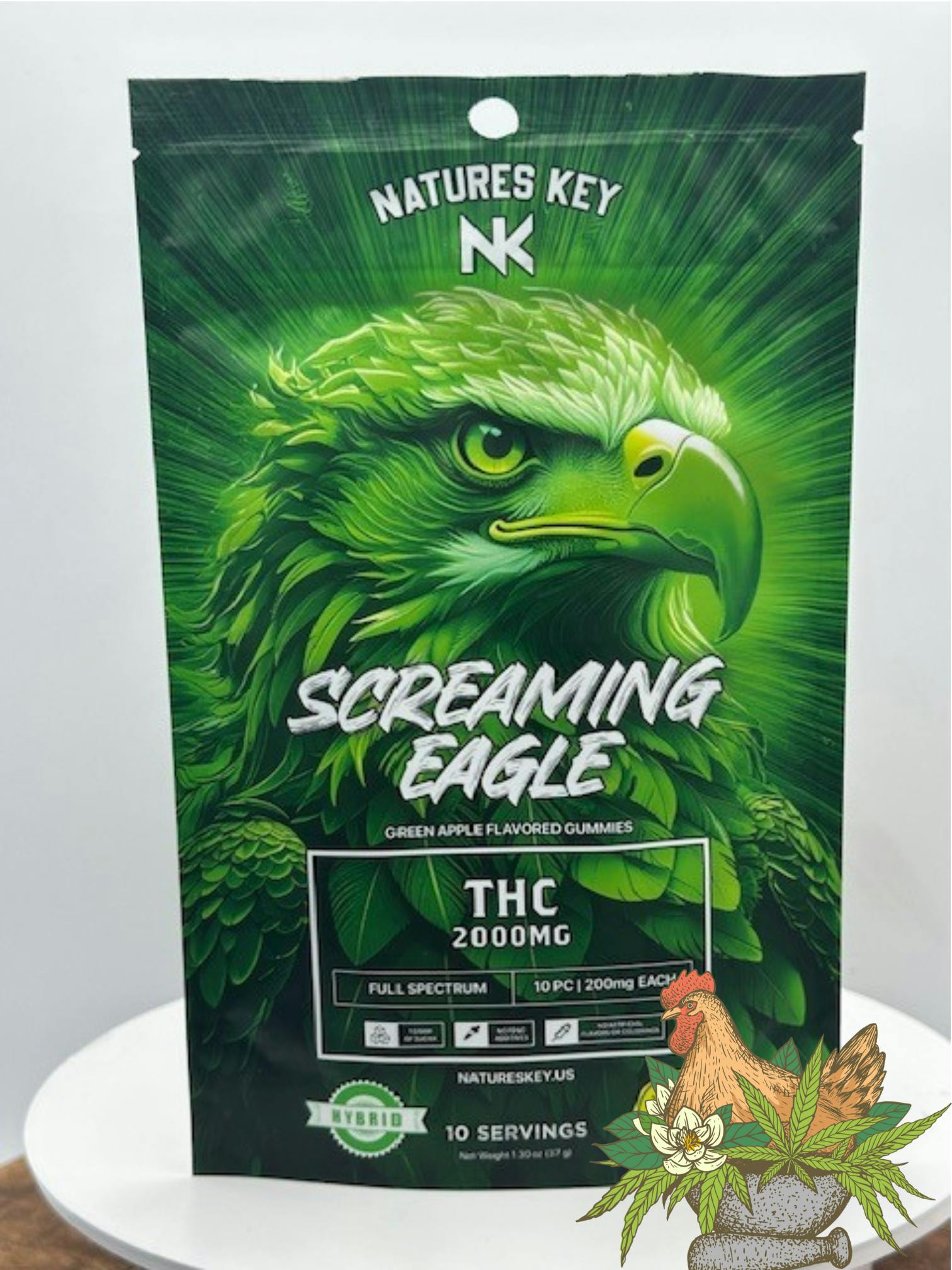 NATURE'S KEY-SCREAMING EAGLE NANO GUMMIES-GREEN APPLE-2000MG-HYBRID