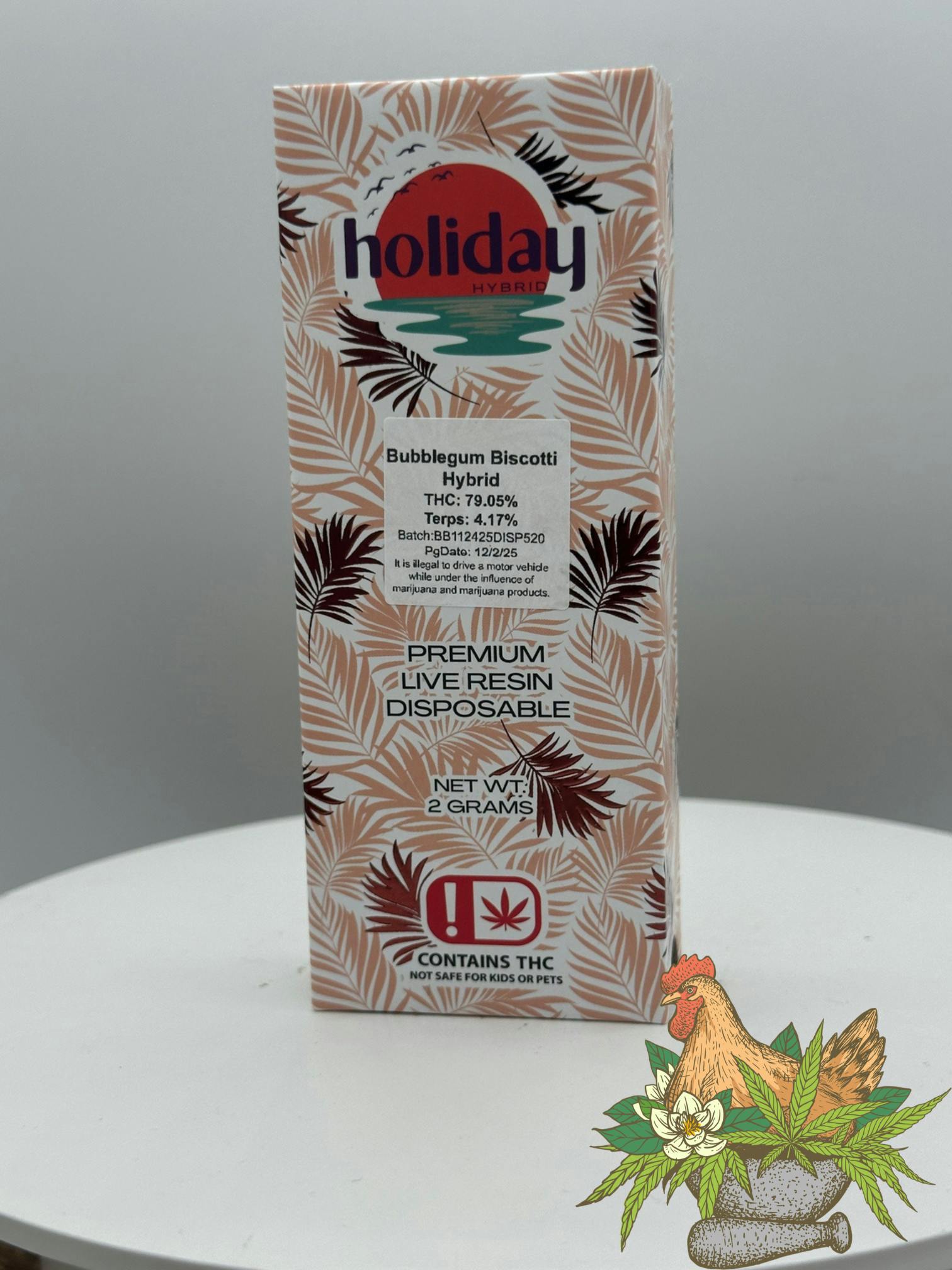 HOLIDAY CANNABIS-2G DISPOSABLE VAPE-BUBBLEGUM BISCOTTI-HYBRID