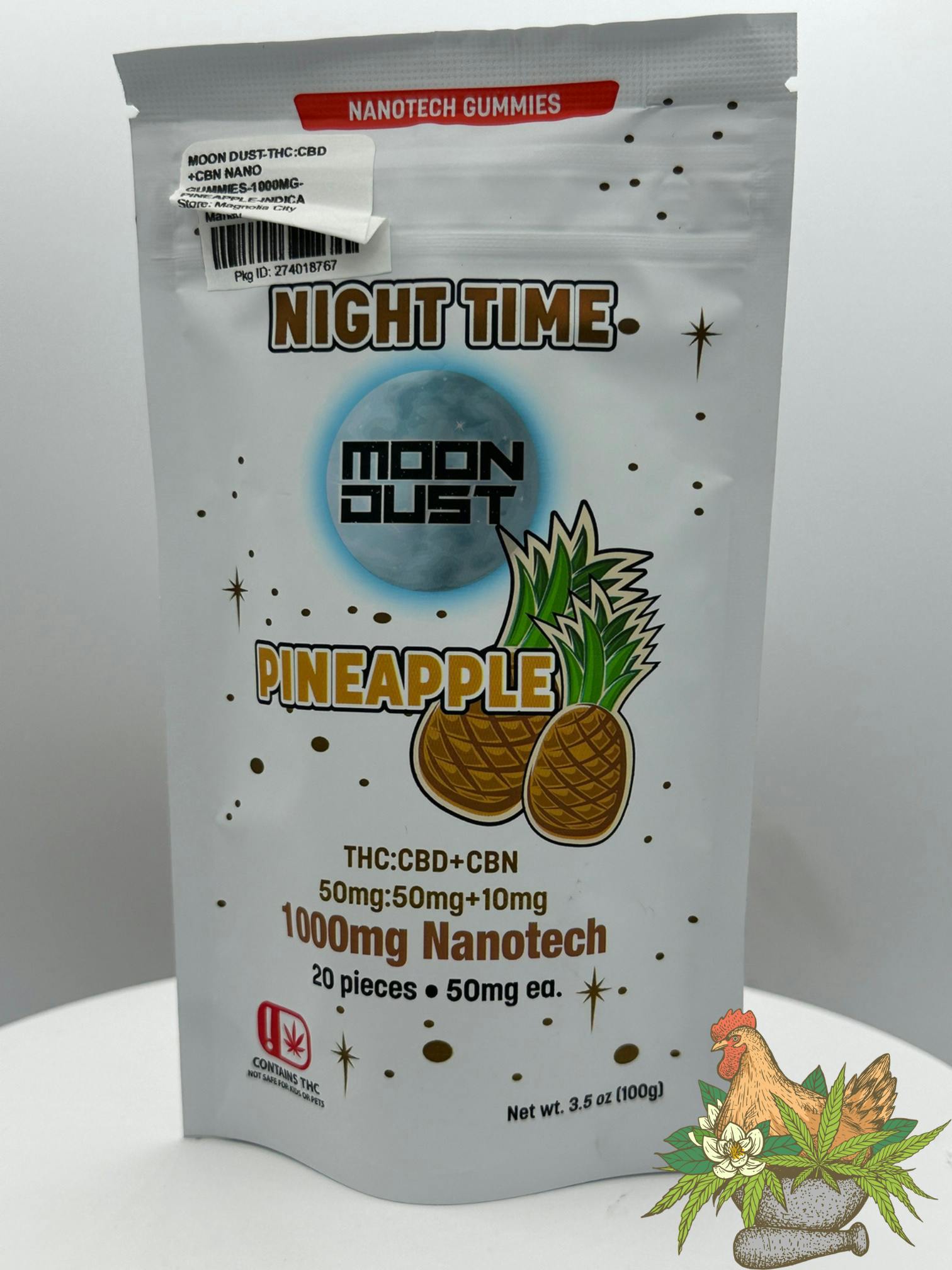 MOON DUST-THC:CBD +CBN NANO GUMMIES-1000MG-PINEAPPLE-INDICA