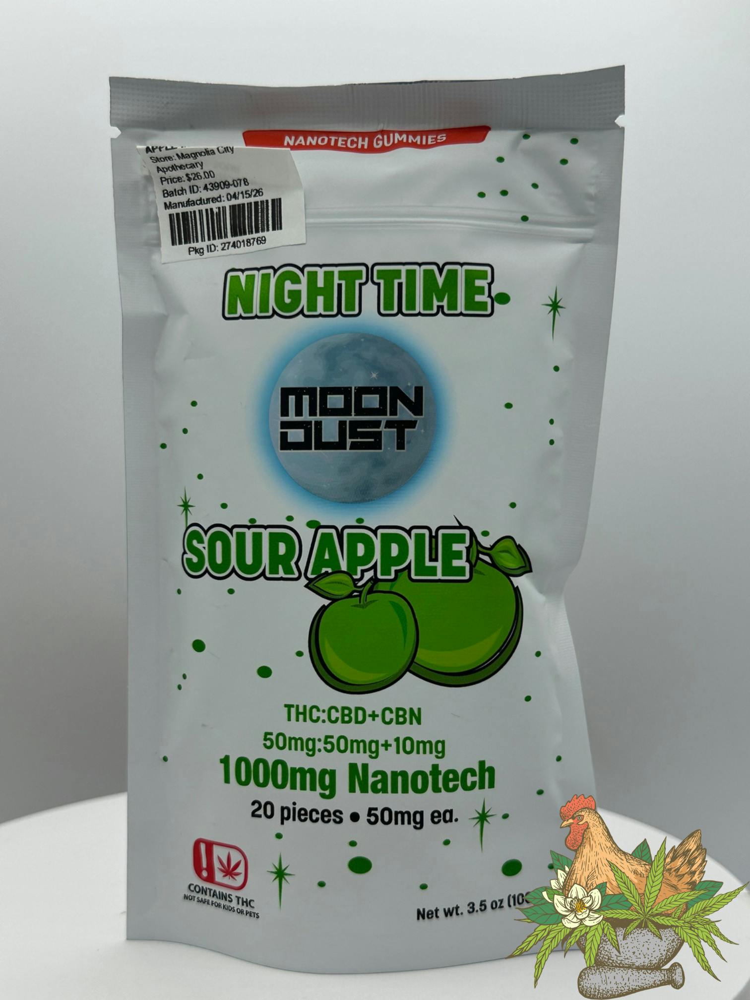 MOON DUST-NANO GUMMIES-1:1 THC:CBD + CBN-1000MG-SOUR APPLE-INDICA