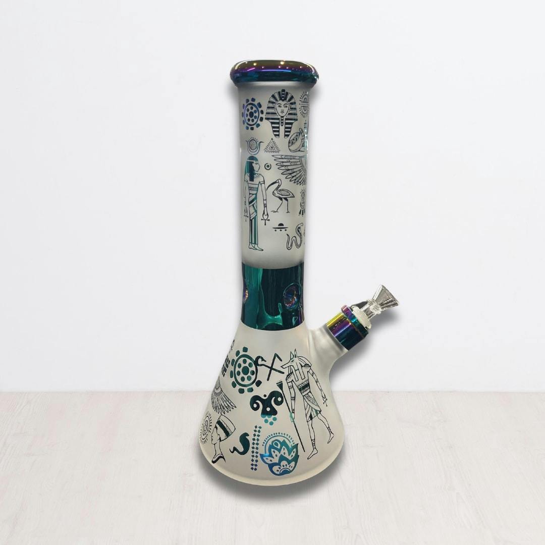 PHOENIX STAR - 12.5" Sandblast and Electroplated 7mm Glass Beaker Bong - Egypt Ancient