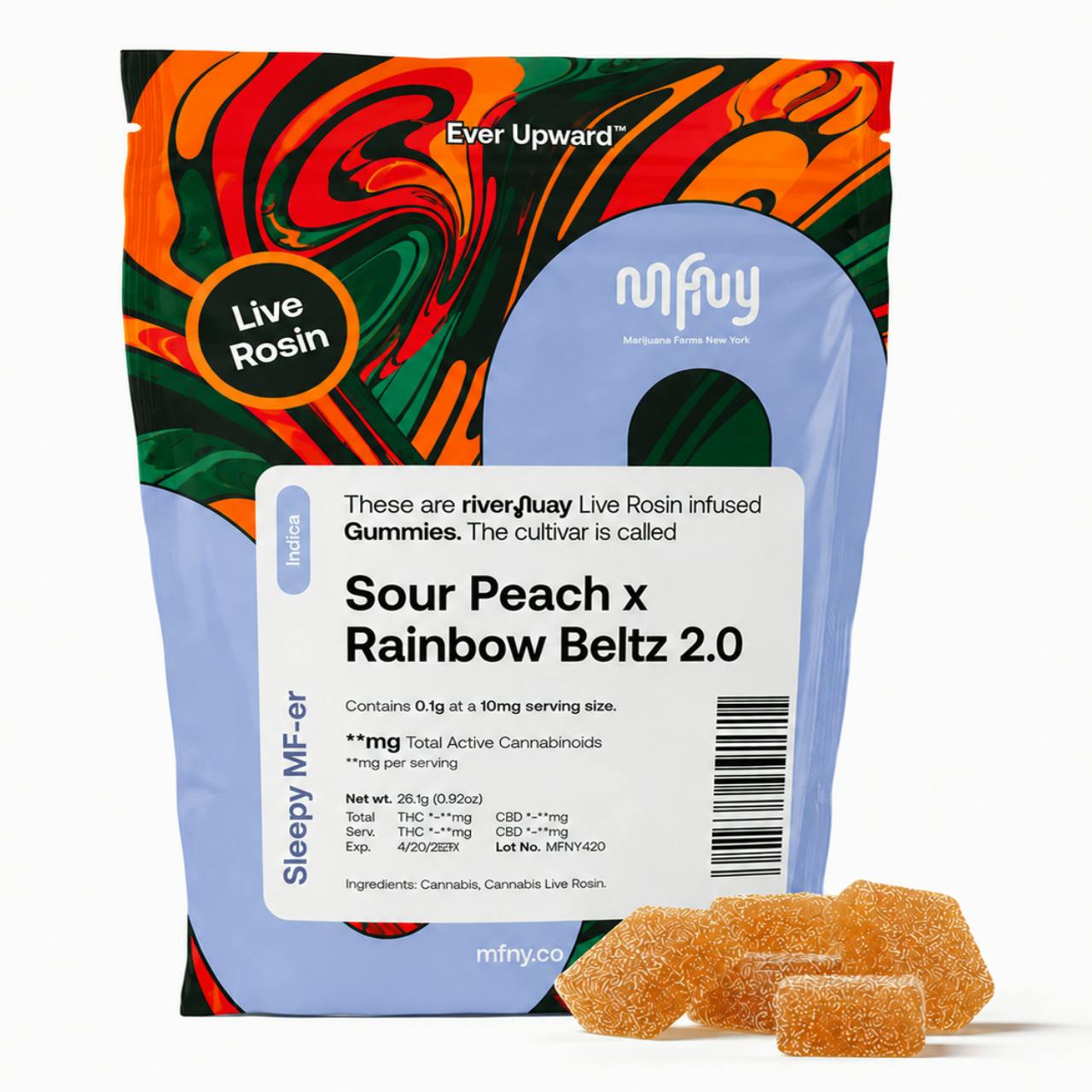 MFNY | Sour Peach x Rainbow Beltz 2.0 | 10 pack | Live Rosin Gummies - 100 mg - 10 Pack