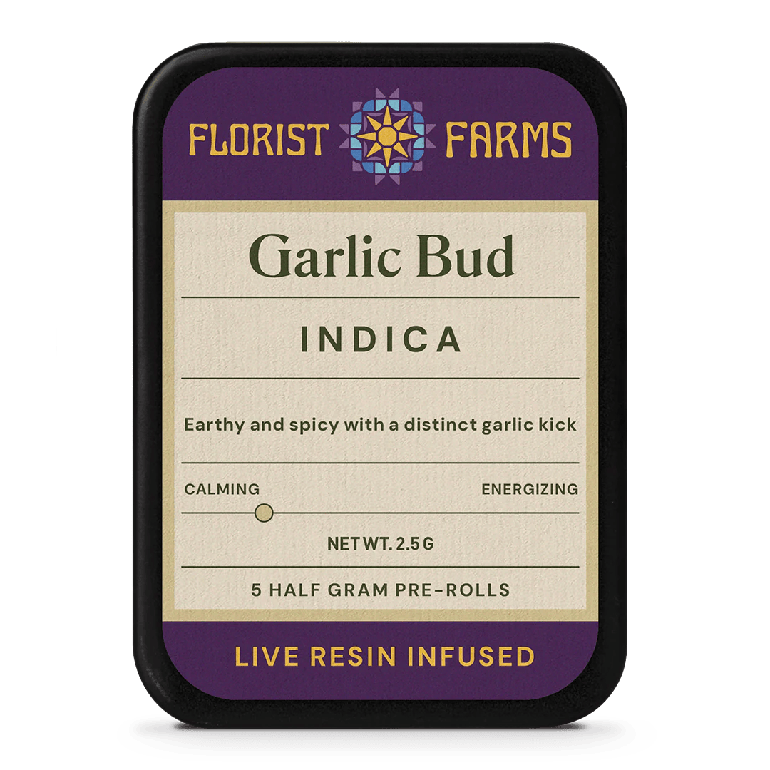 Florist Farms | Garlic Bud | Live Resin Infused | 5 Pack | 0.5g | Pre-Rolls - 2.5 g - 5 Pack