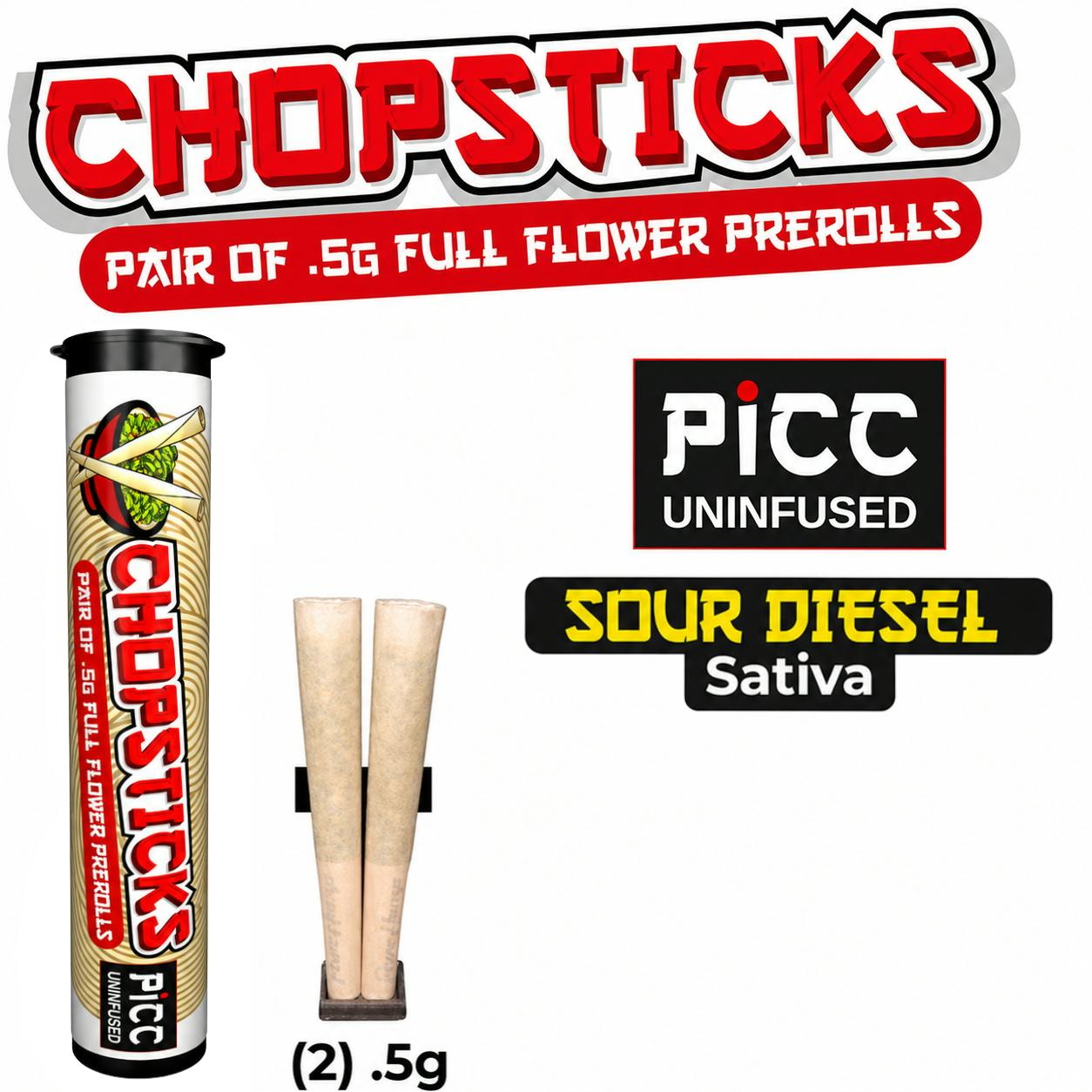 Picc | Chopsticks | Sour Diesel | 2 pack | 0.5g | Pre-rolls - 1 g - 2 Pack