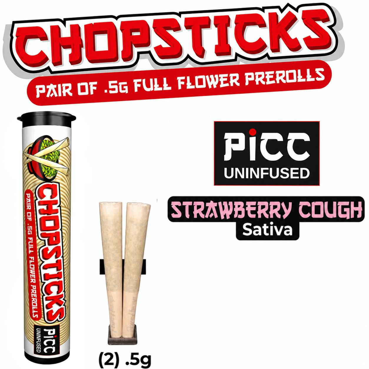 Picc | Chopsticks | Strawberry Cough | 2 pack | 0.5g | Pre-rolls - 1 g - 2 Pack