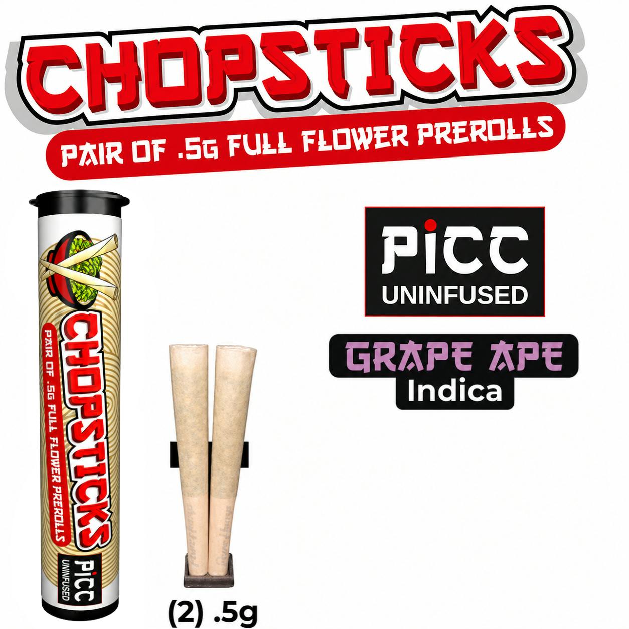 Picc | Chopsticks | Grape Ape | 2 pack | 0.5g | Pre-rolls - 1 g - 2 Pack