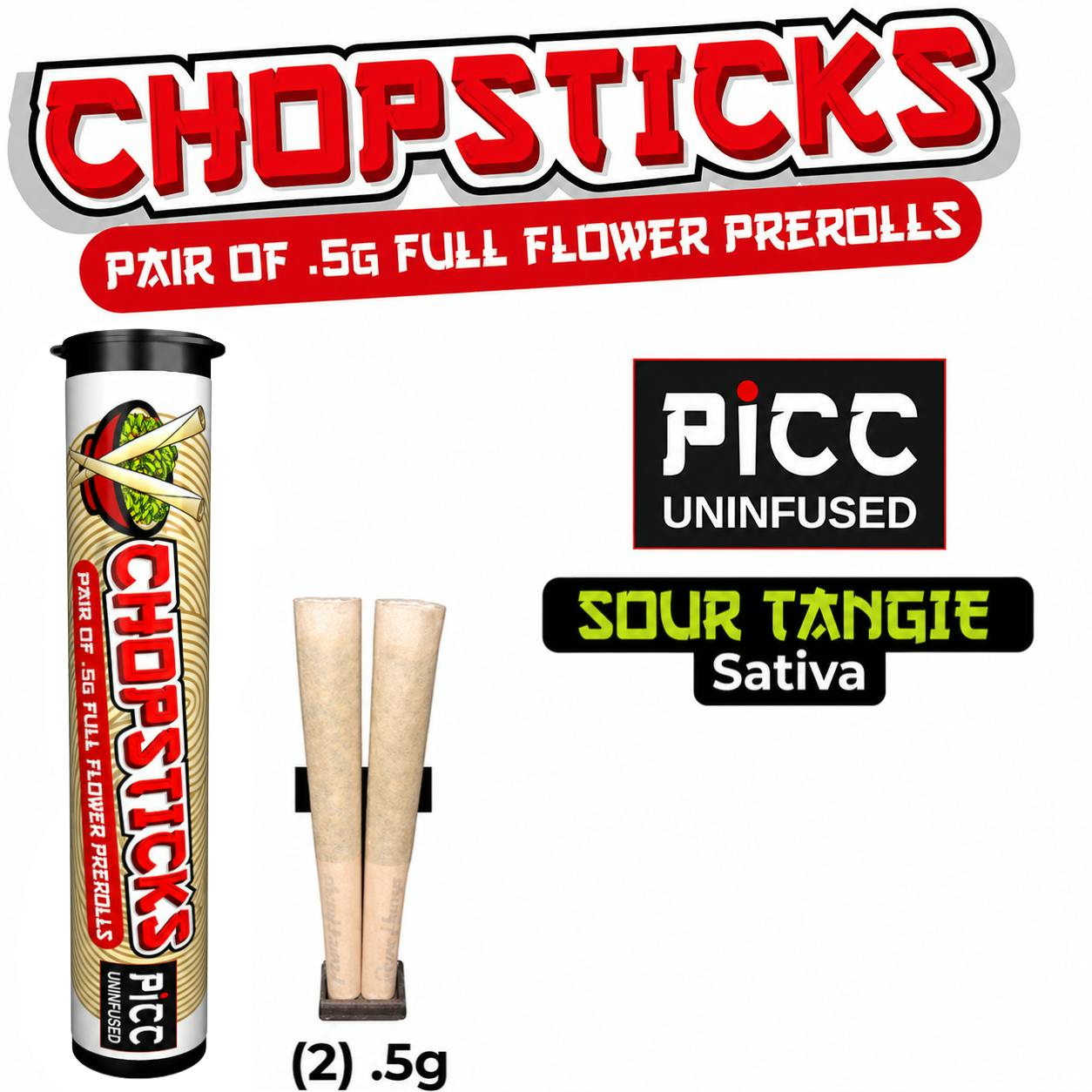 Picc | Chopsticks | Sour Tangie | 2 pack | 0.5g | Pre-rolls - 1 g - 2 Pack at Carry-On Cannabis