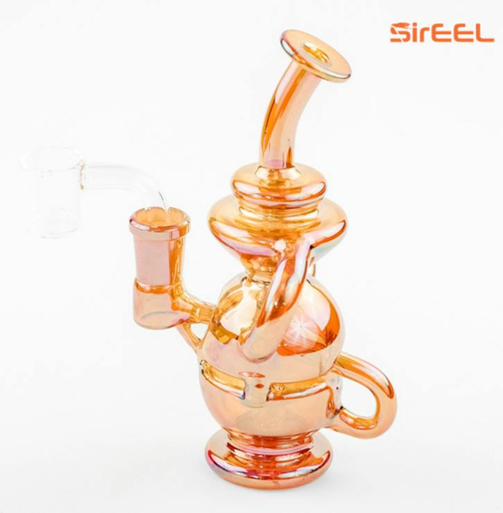 Water Pipe Medium - Iridized 2x Recycler Fab-Egg Shower Dab Rig $70