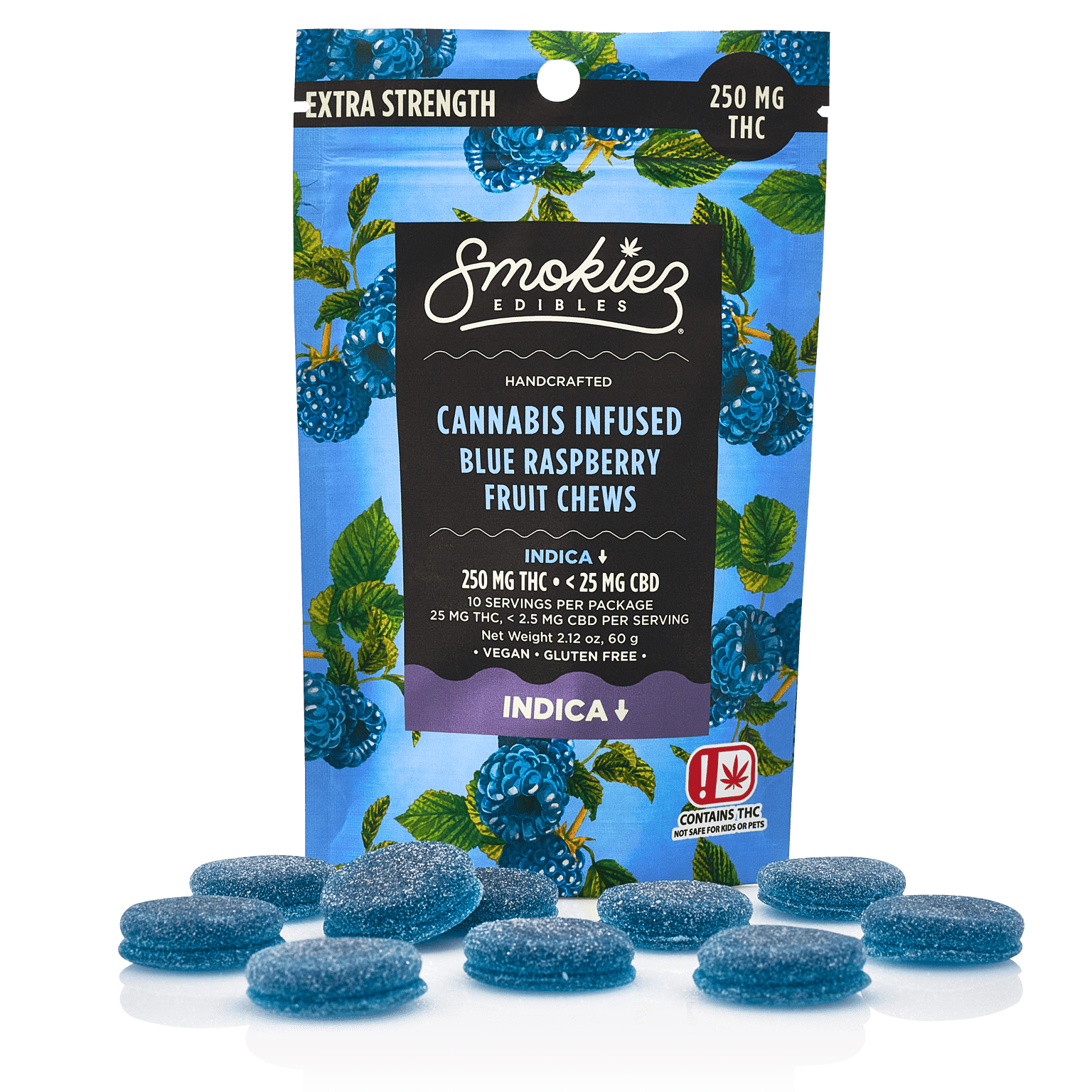 250mg Sweet Blue Raspberry Fruit Chews - Smokiez Edibles