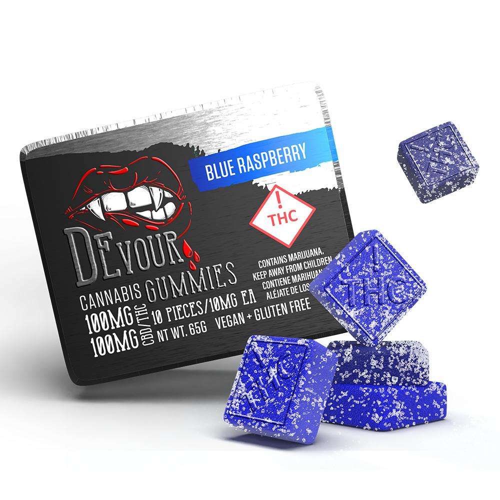 Devour - Blue Raspberry 1:1 CBD (H) - Gummies - 100mg THC / 100mg CBD