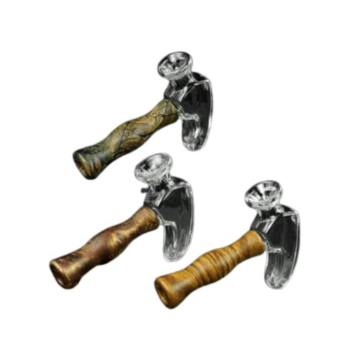 4" Woodgrain Axe Glass/Silicone Hand Pipe