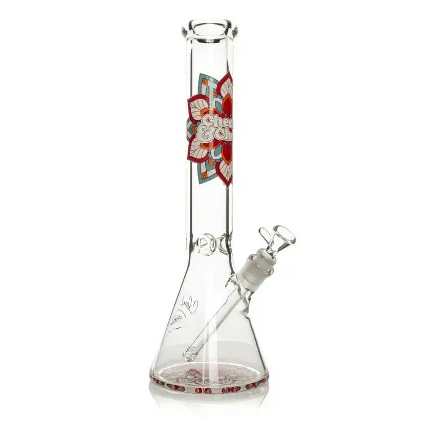 Cheech & Chong Glass 15" Tall 7mm Thick Mandala Glow In The Dark Water Pipe
