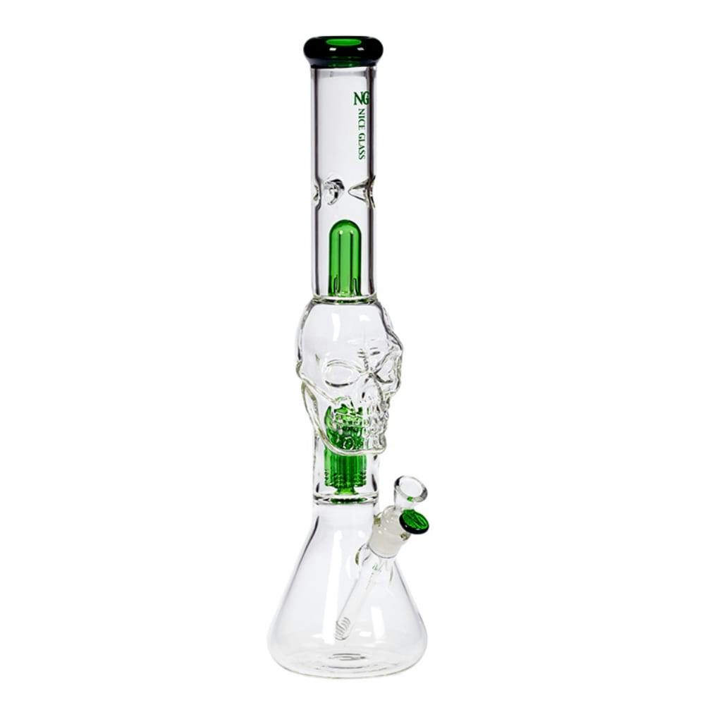 19" Nice Glass Skull Head 6-Arm Tree Perc Bong - Green