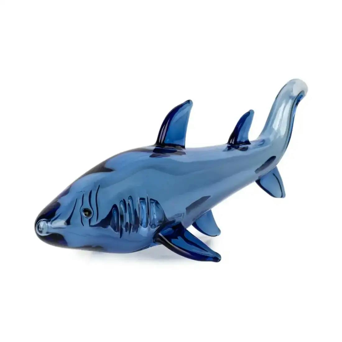 Red Eye Glass 6" Sapphire Blue Shark Hand Pipe