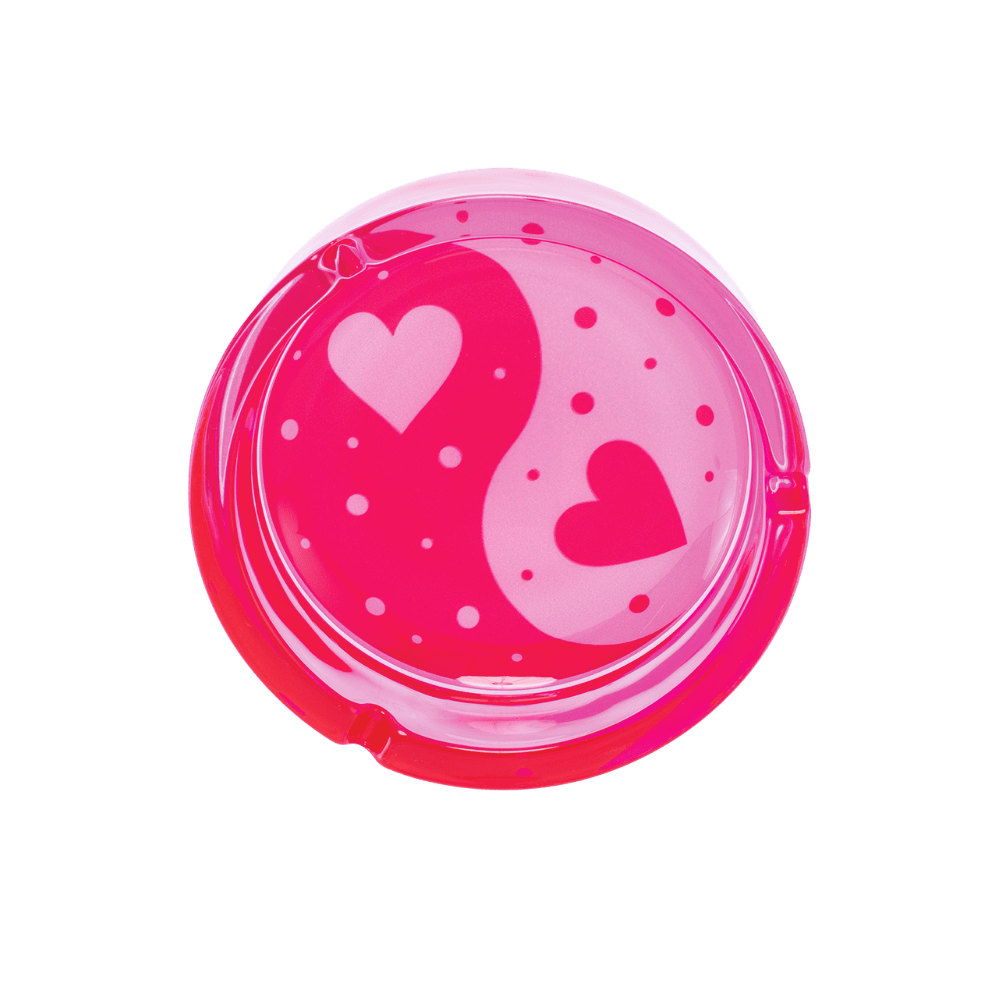 6.25" Fujima Pink Yin Yang Hearts Glass Ashtray