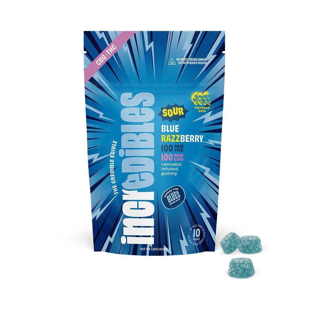Incredibles Gummies Sour Blue Razzberry 1:1 THC:CBG