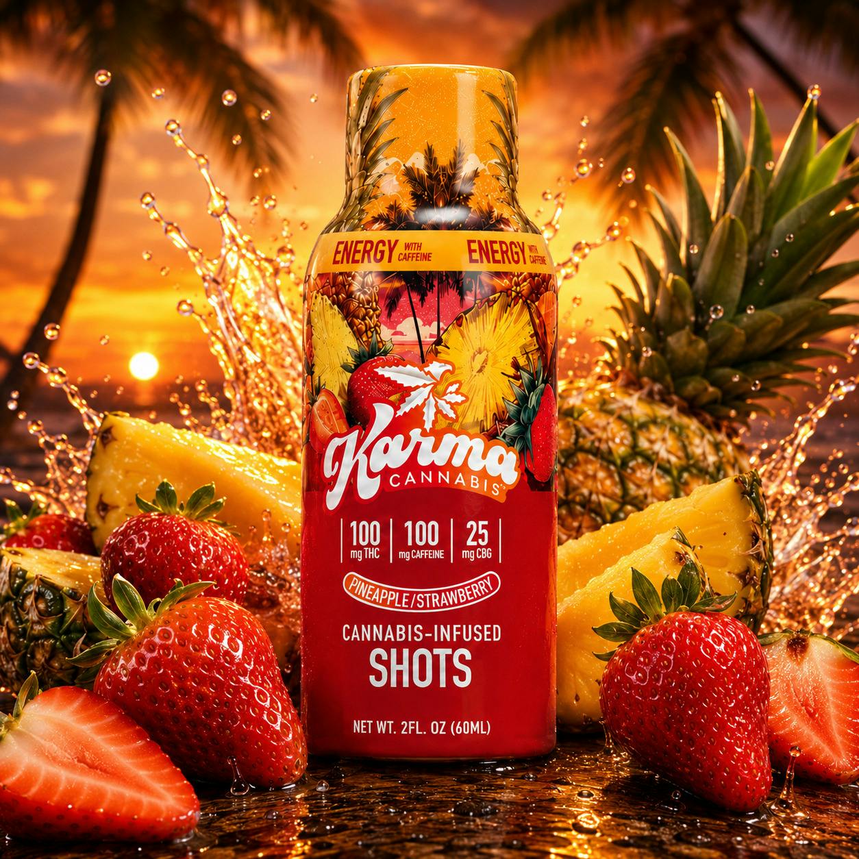 Karma Pineapple Strawberry Energy 4:1 THC / CBG 2oz Shot at The Sanctuary - #1 Cannabis Dispensary In Las Vegas