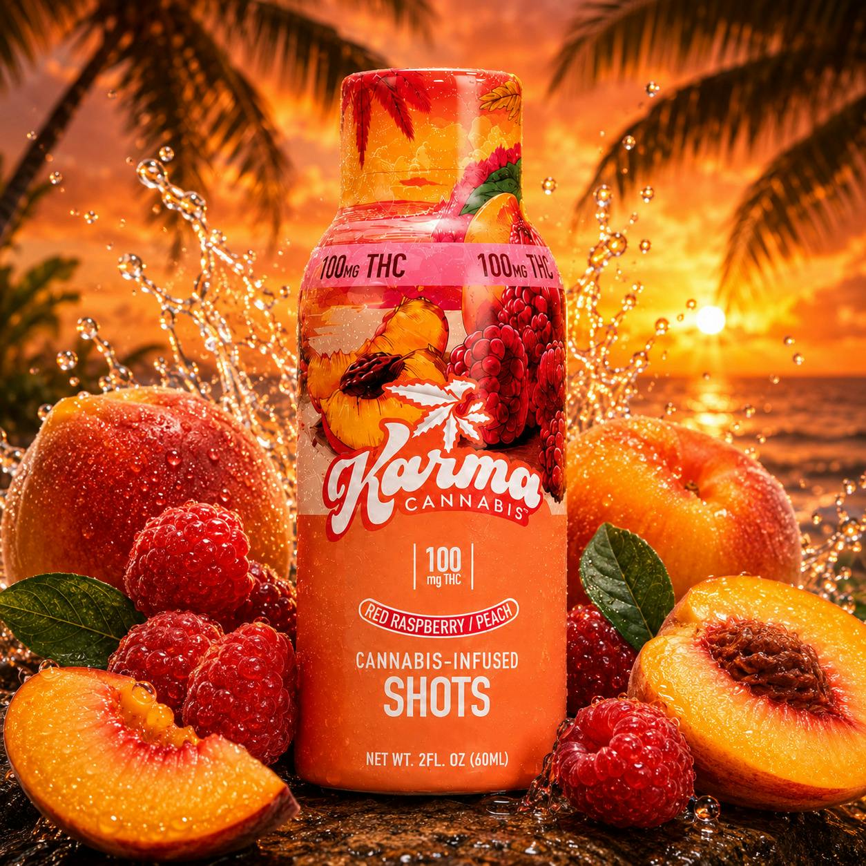 Karma Red Raspberry Peach 100mg 2oz Shot at The Sanctuary - #1 Cannabis Dispensary In Las Vegas