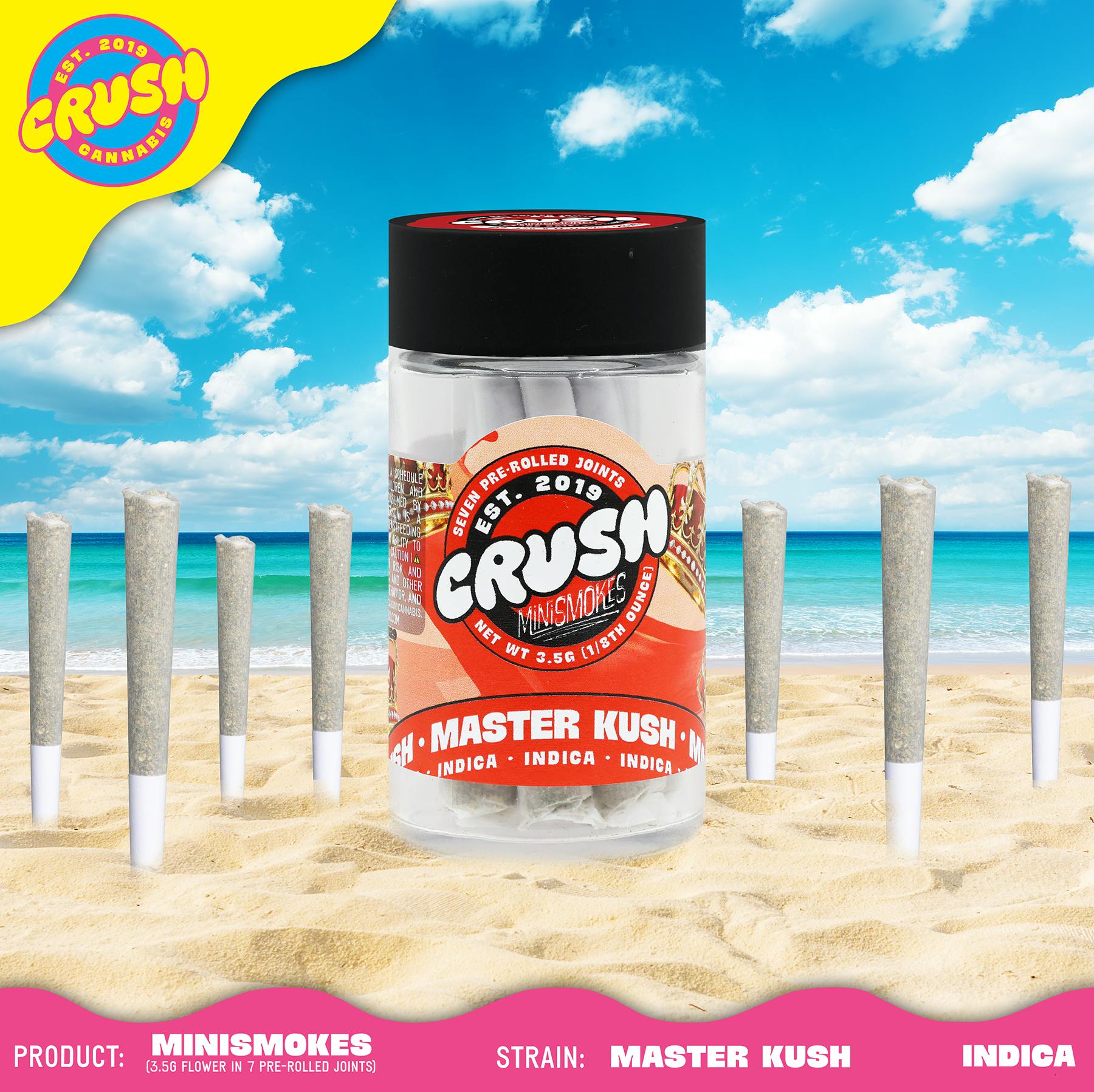 Master Kush Indica Crush Cannabis Mini Smokes - 7 x pre-rolls - 3.5g - 3.5 g - 7 Pack