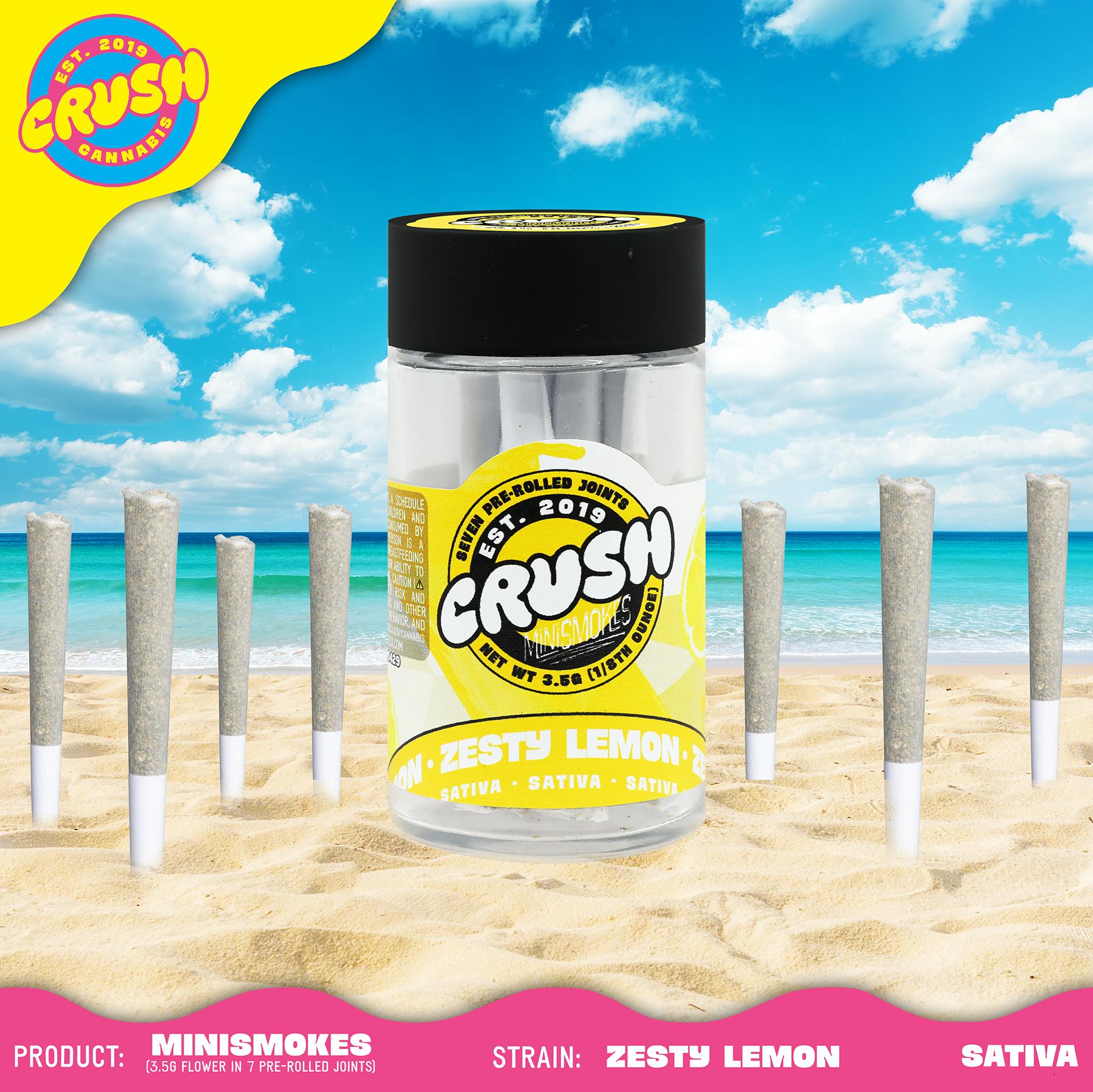 Zesty Lemon Sativa Crush Cannabis Mini Smokes - 3.5 g - 7 Pack