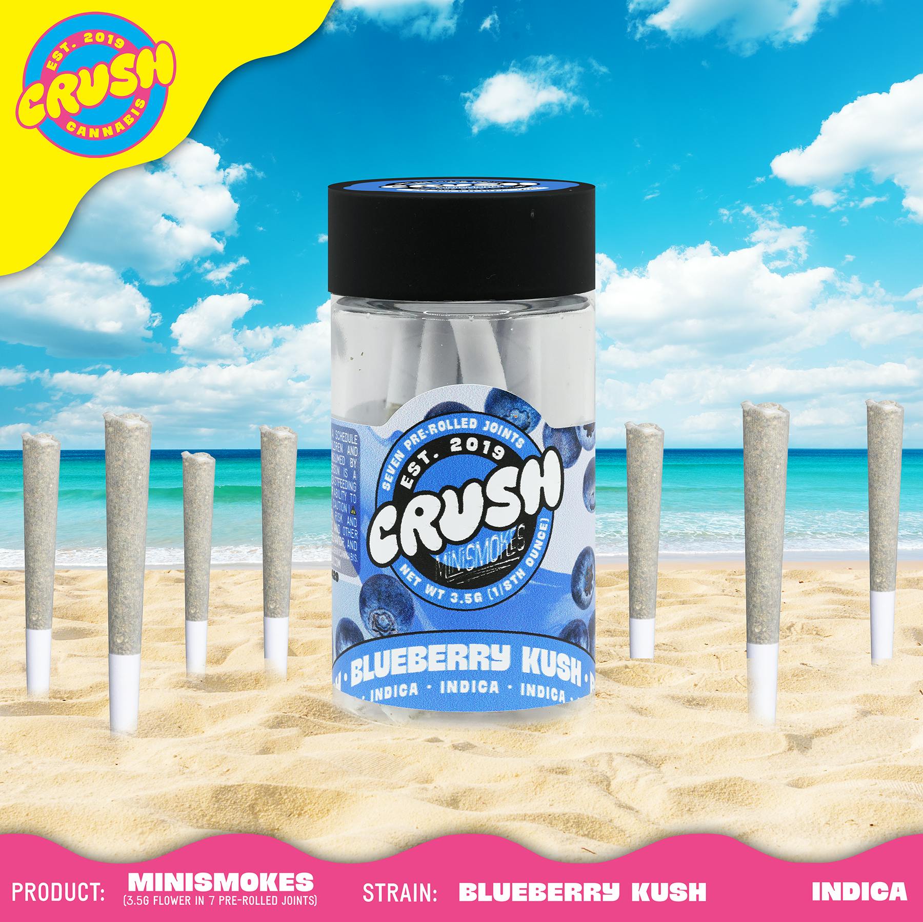 BlueBerry Kush Indica Crush Cannabis Mini Smokes - 3.5 g - 7 Pack