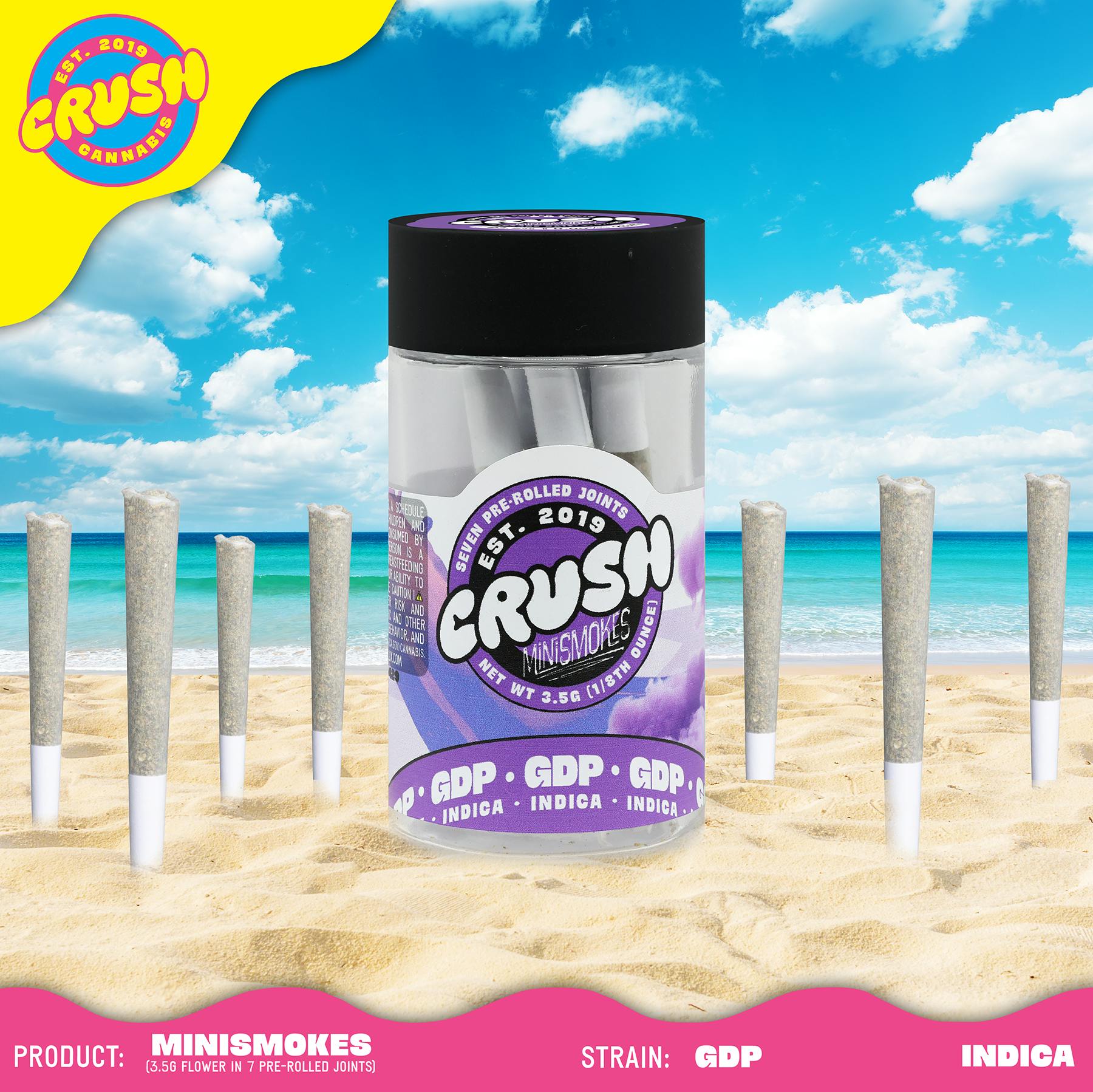 GDP Indica Crush Cannabis Mini Smokes - 7 x pre-rolls - 3.5g - 3.5 g - 7 Pack