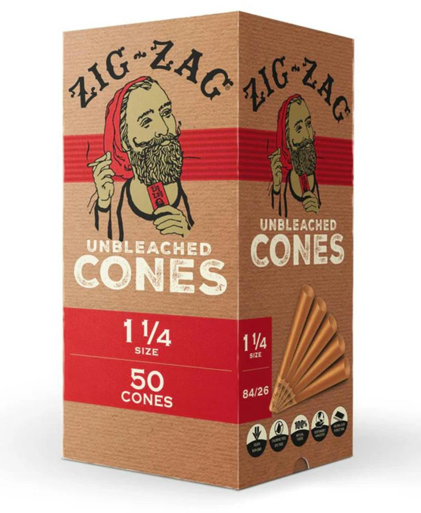 Unbleached Ultra Thin Cones - 1 1/4 [50pk] | Zig-Zag - Pre-Rolled Cones