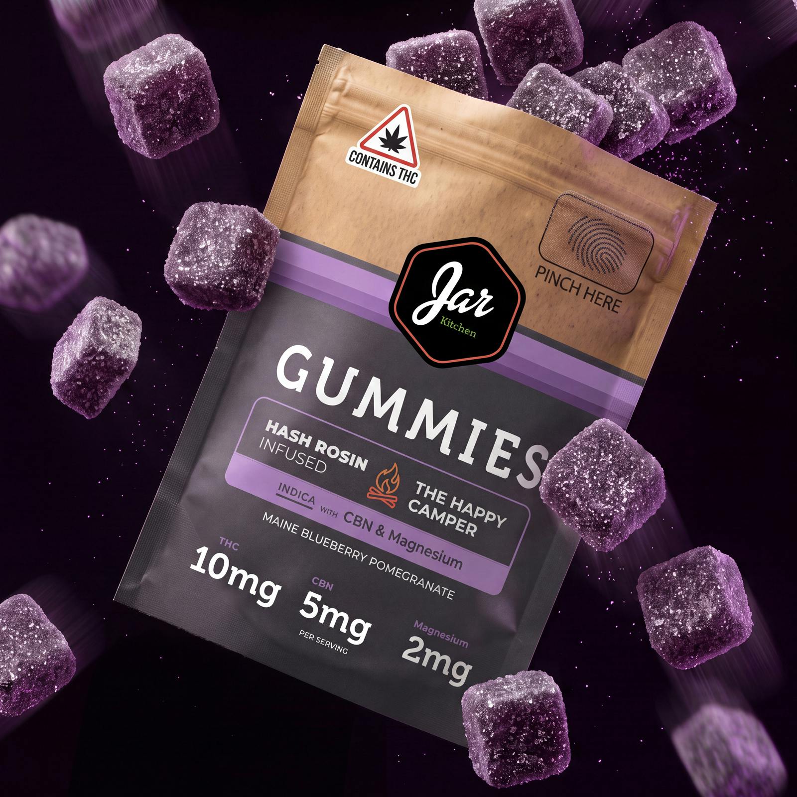 Blueberry Pomegranate Gummies - Indica - 200mg ( 10mg THC, 5mg CBN / piece) - Hash Rosin