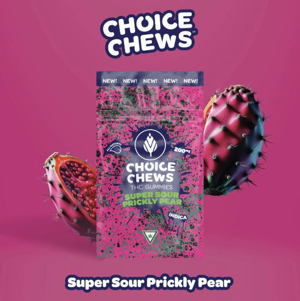 Choice Chews | 200mg THC Gummies | Super Sour Prickly Pear