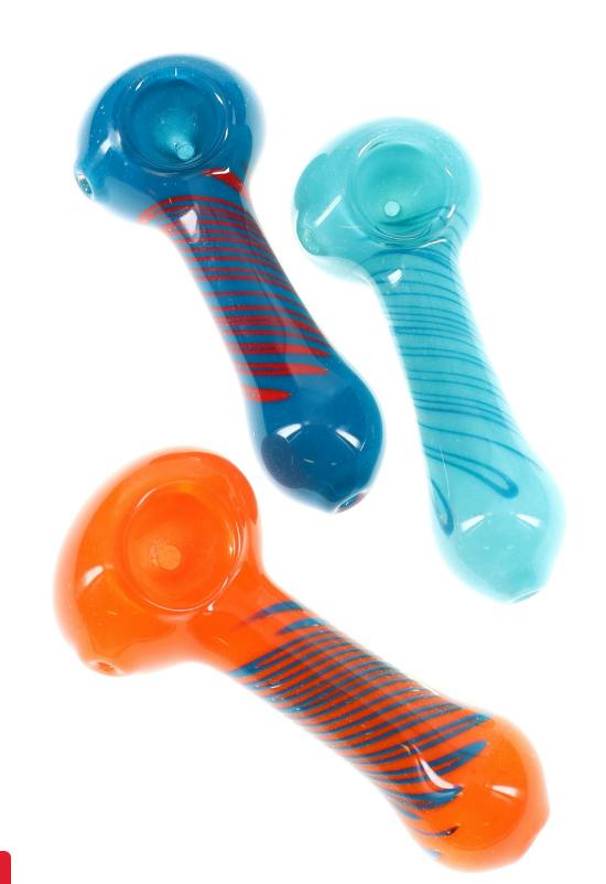 3.5" Colorful Squiggle Striped Frit Glass Pipe - P3096