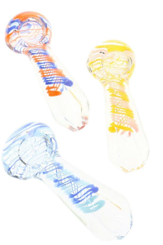 3" Clear Striped Glass Spoon Pipe – P1104