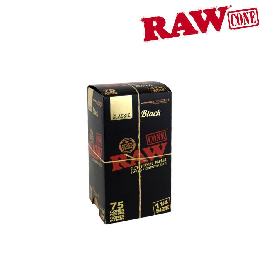 RAW - BLACK PRE-ROLLED CONES 1 1/4 SIZE, BOX/75