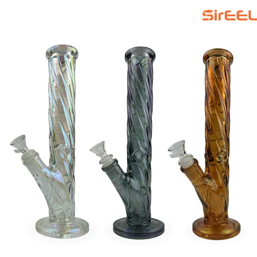 12" SirEEL Twisted Iridized Straight Tube Bong and Flower Bowl
