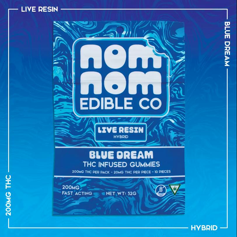 Nom Nom Edibles | Blue Dream | Live Resin Hybrid Gummies