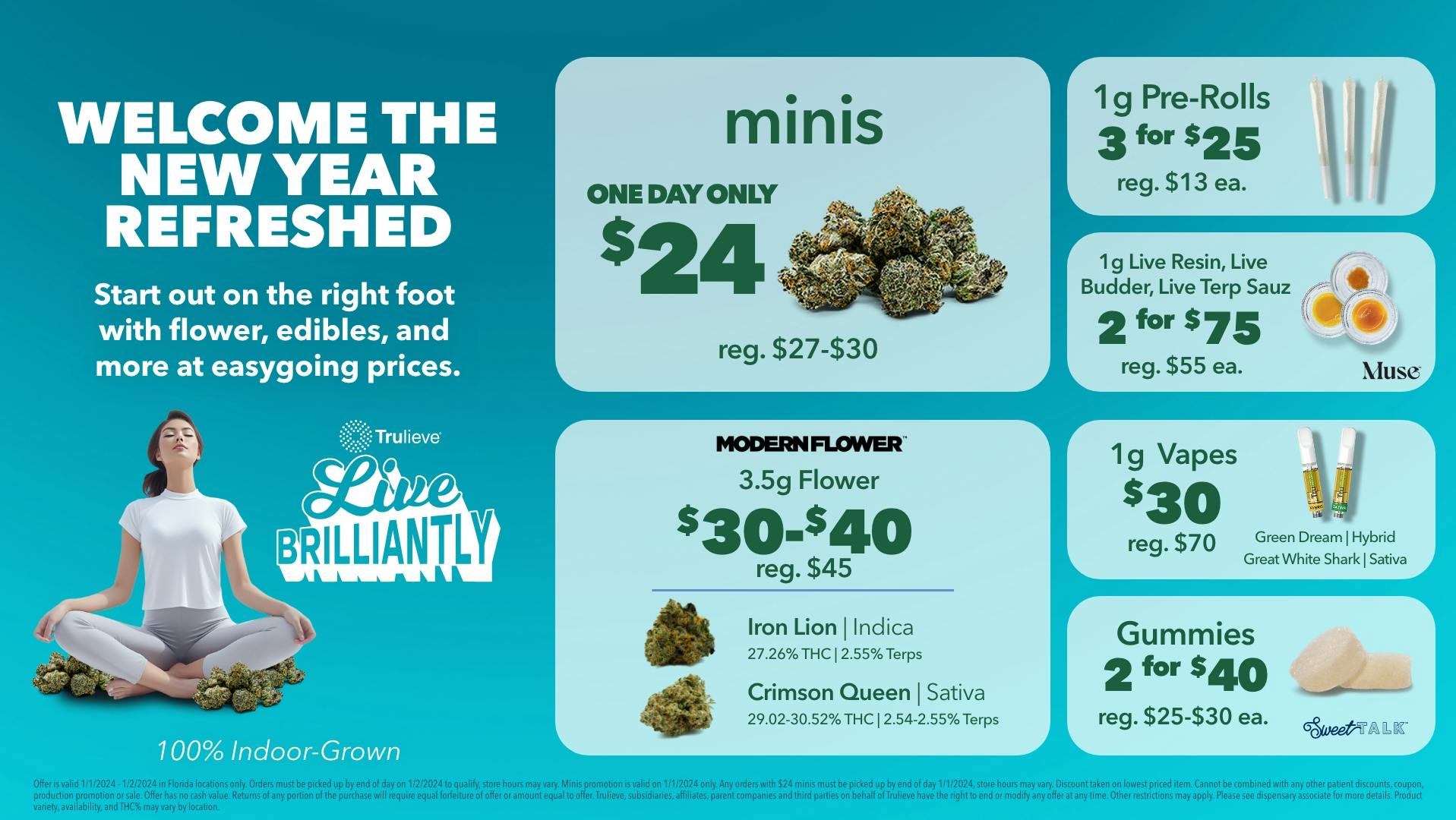 Start 2024 with 24 minis! 🍃 at Trulieve Crystal River Weedmaps