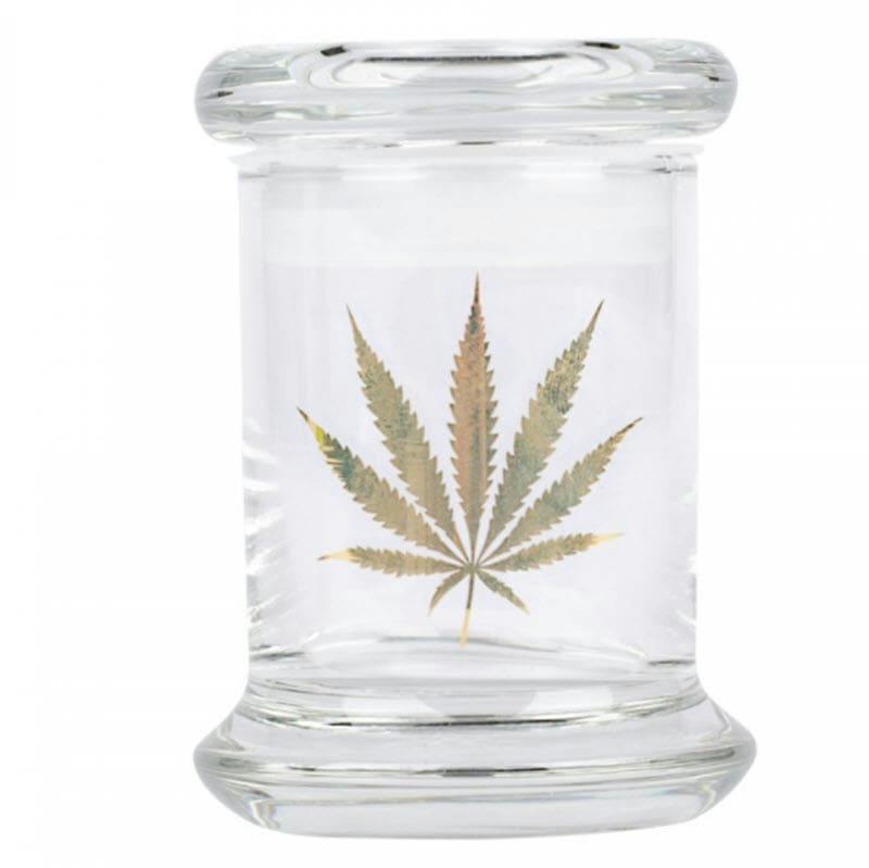Pop Top Med Jar with Gold Hemp Leaf