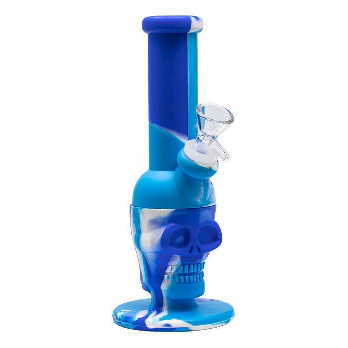 Skull Silicone 8 Inches Bong - Blue