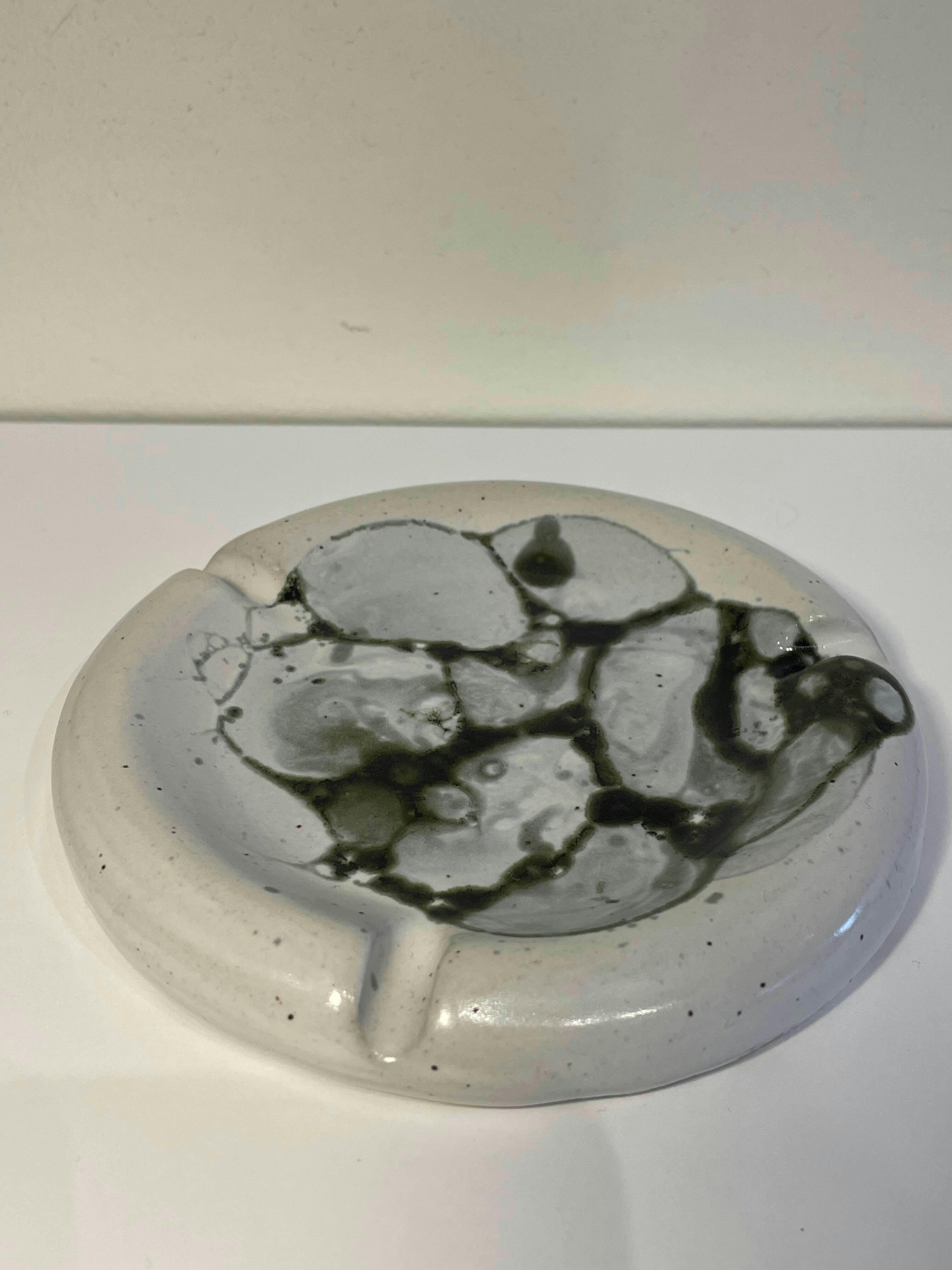 White speckled flat Clay Ashtray