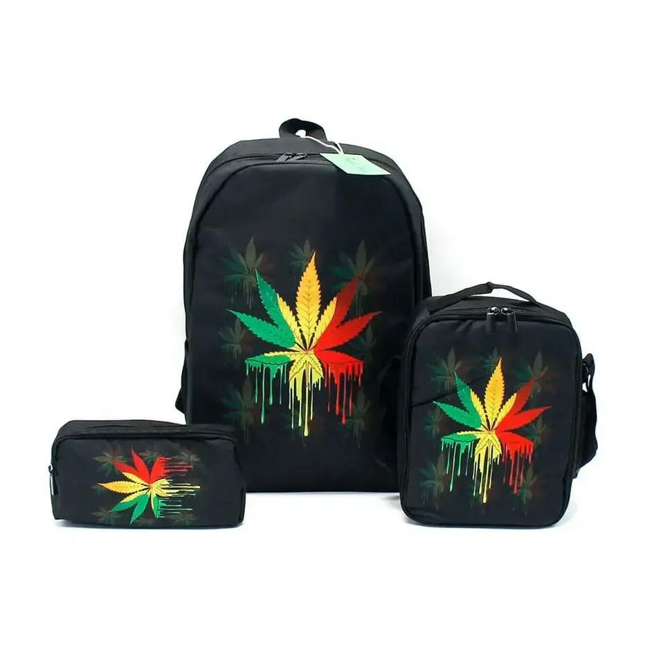 Mr Johnny Green | 3Pcs School Bag Set - Rasta Leaf