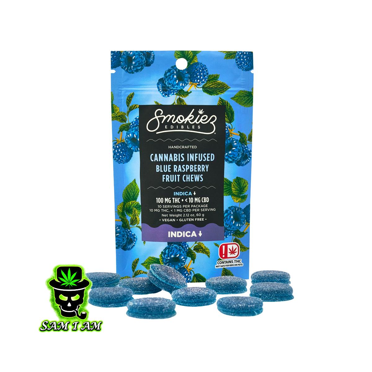 Smokiez Gummiez | Sweet Blue Raspberry INDICA Fruit Chews - 100mg THC