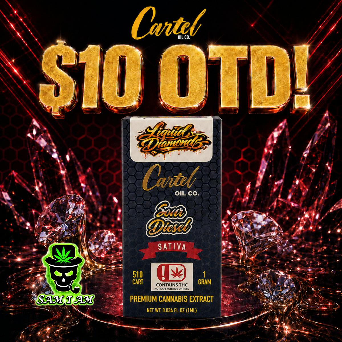 Cartel Oil Co | 510 Cartridge | Liquid Diamonds | Sativa | Sour Diesel | 1g