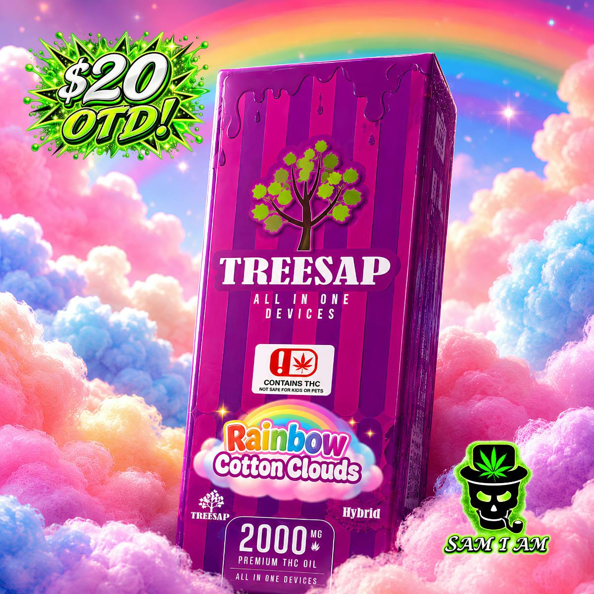 Treesap | Disposable | Distillate | Sativa | Rainbow Cotton Clouds | 2g