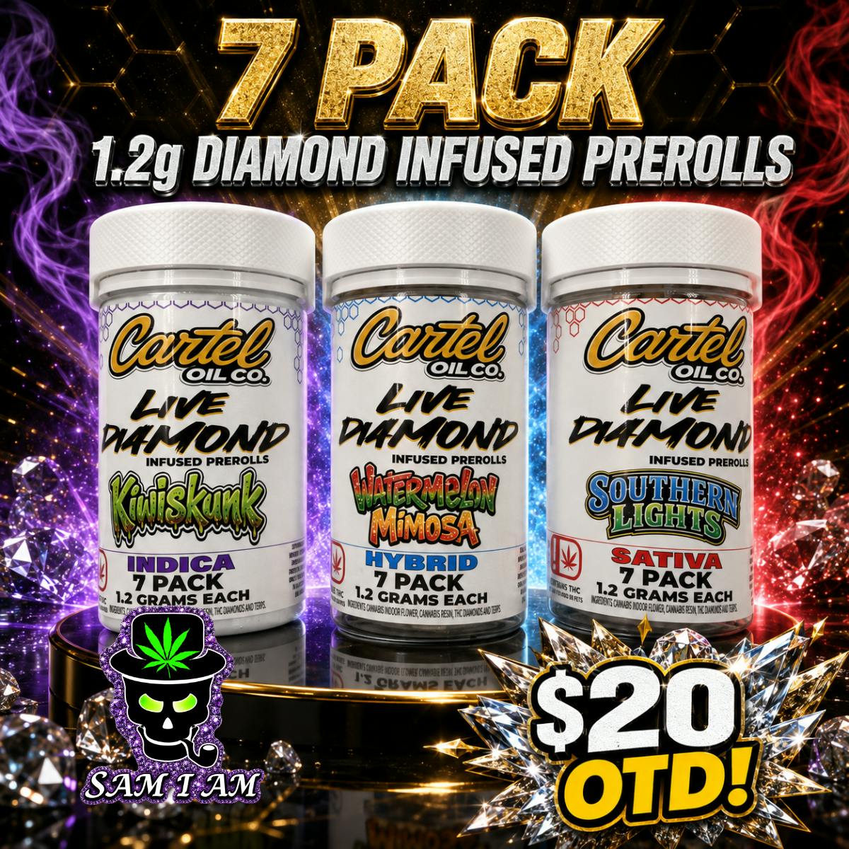Cartel Oil Co | Diamond Infused Pre-Roll Bundle | Indica | Zombie Virus | 8.4g