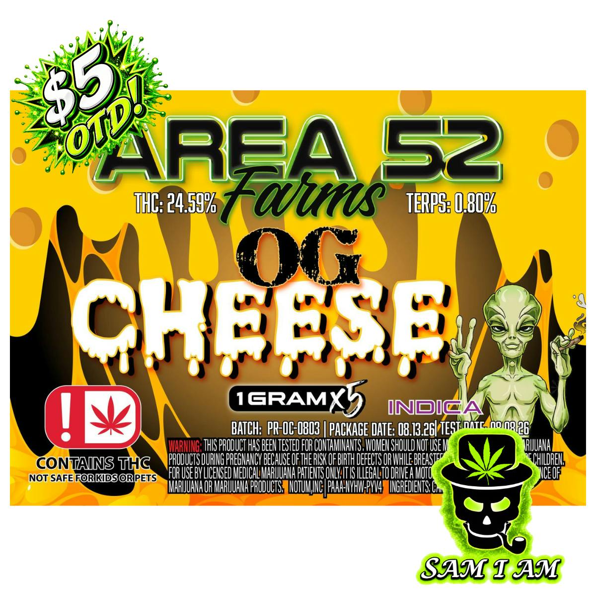 AREA 52 OG CHEESE 5 PACK PRE ROLL