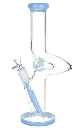 12" Pulsar Kinked Marble Straight Tube Glass Water Pipe / 14mm/ Blue
