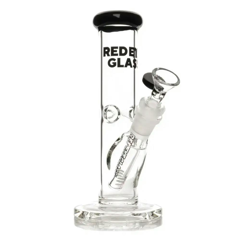 8" Black Straight Base Water Pipe - Red Eye Glass