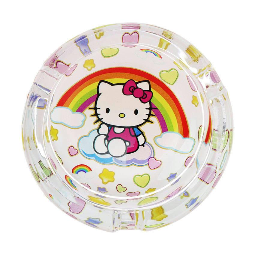 Rainbow Kitty Round Glass Ashtray, 3.3"